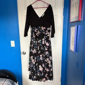 eShakti Black Floral Maxi Dress